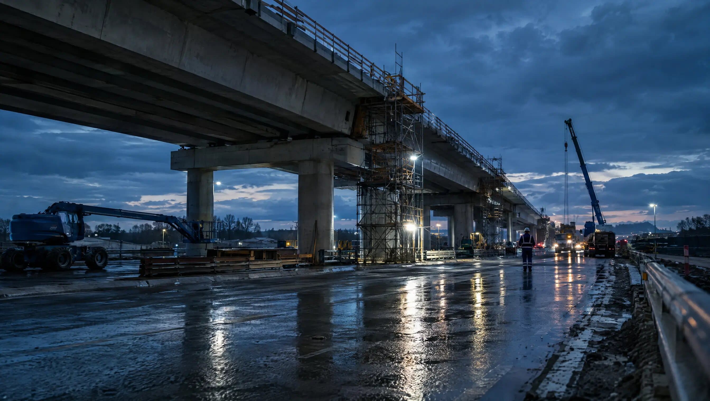 Infrastructuurproject bij schemering
